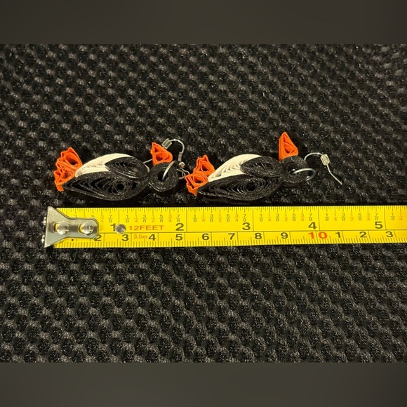 Adorable Handmade Quilled Penguin Earrings - Black, White & Orange - Picture 5 of 6